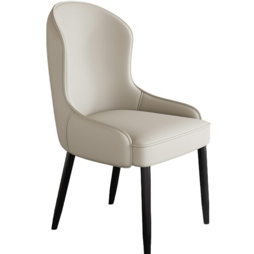 Modern Luxury Leather Dining Chair High Back Curved Accent Side Armchair with Black Metal Legs for Dining Room Restaurant ...