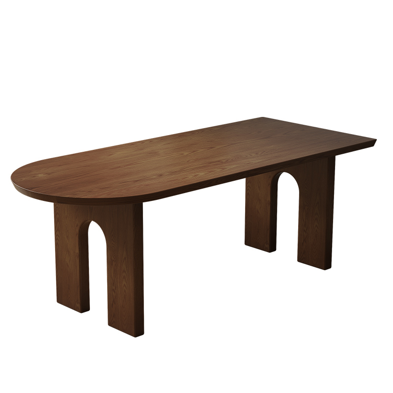Black Stained Solid Wood Dining Table, Oval‑Rectangular Table in Pine / Ash Wood for Home Dining Room