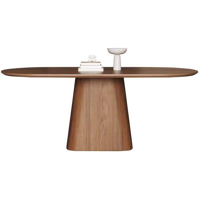 Oval Dining Table, Dual‑Option Solid Wood or Sintered Stone Top, Tapered Pedestal Base for Modern Dining Room
