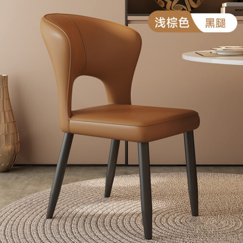 Modern Hollow Cutout Back Dining Chair PU Leather Upholstered Accent Metal Chair - Metal dining chair - QONKA HOME