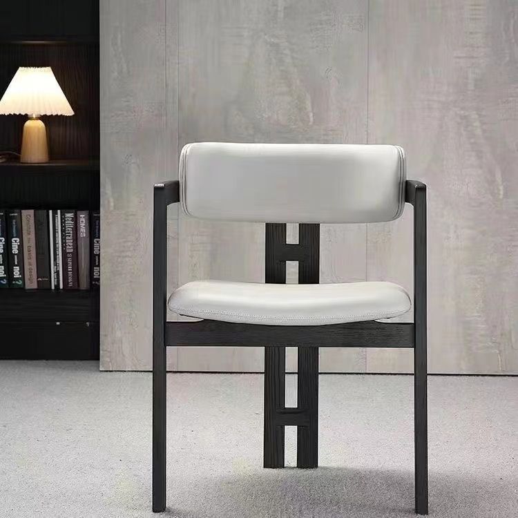 Modern Solid Dark Wood Dining Arm Chair, Cream Boucle Teddy Fabric Upholstered Dining Chair For Home Hotel Restaurant