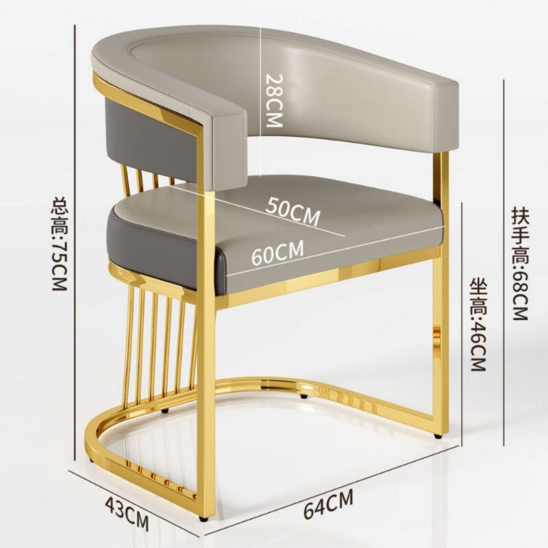 Modern Luxury Gold Metal Frame Dining Chair Upholstered PU Leather Accent Chair for Dining Room Hotel Nail Salon Makeup Chair