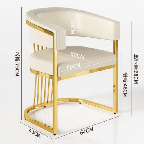 Modern Luxury Gold Metal Frame Dining Chair Upholstered PU Leather Accent Chair for Dining Room Hotel Nail Salon Makeup Ch...