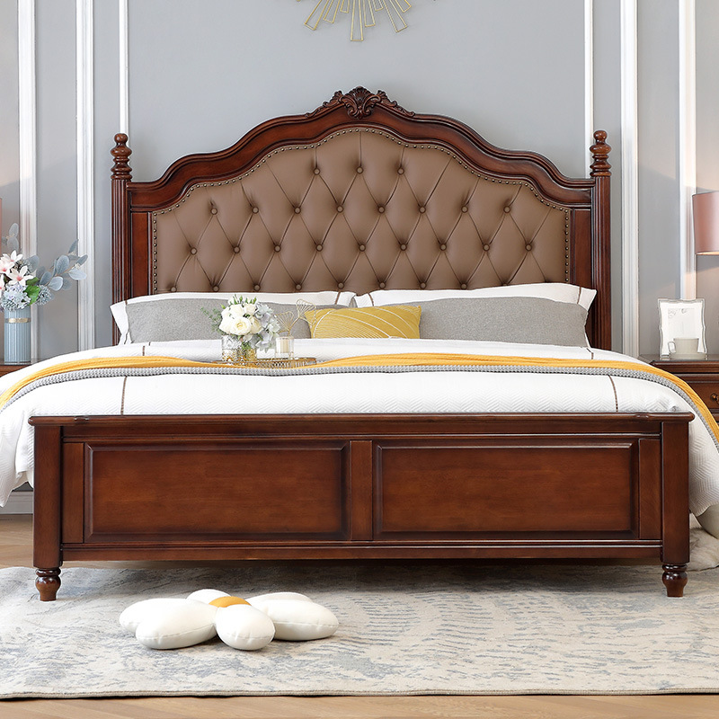 American-Style Solid Wood Upholstered Bed