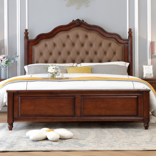 American-Style Solid Wood Upholstered Bed - Bedroom furniture - QONKA HOME