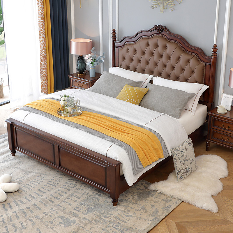American-Style Solid Wood Upholstered Bed