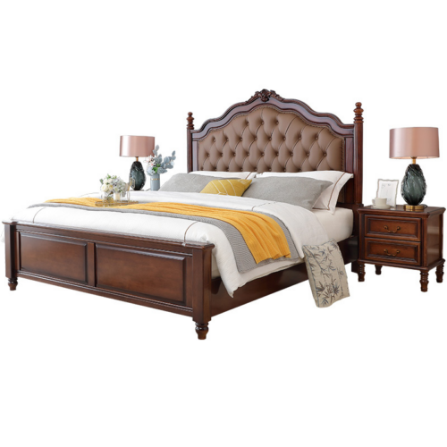 American-Style Solid Wood Upholstered Bed - Bedroom furniture - QONKA HOME
