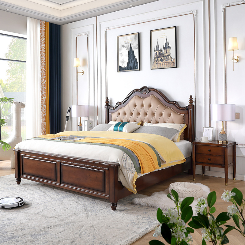 Carved Arched Tufted Solid Wood Bed - Bedroom furniture - QONKA HOME