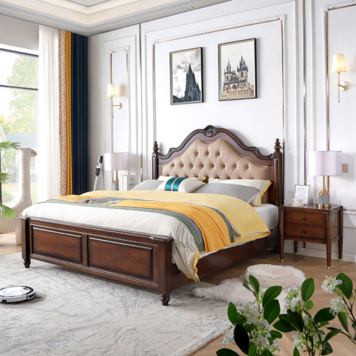 Traditional Retro American Solid Wood Bed - Bedroom furniture - QONKA HOME