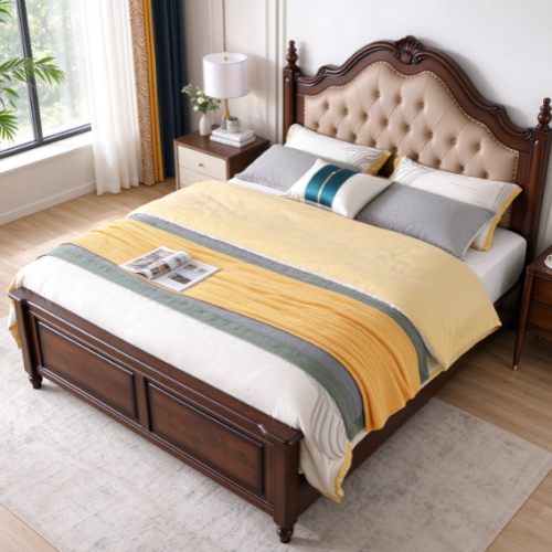 Traditional Retro American Solid Wood Bed - Bedroom furniture - QONKA HOME