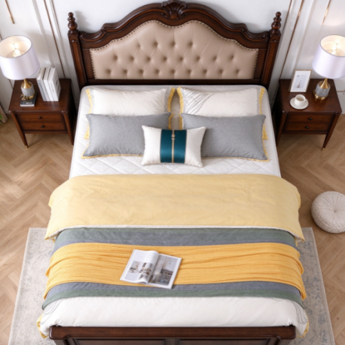 Traditional Retro American Solid Wood Bed - Bedroom furniture - QONKA HOME
