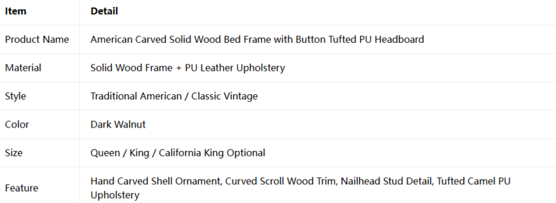 Traditional Retro American Solid Wood Bed