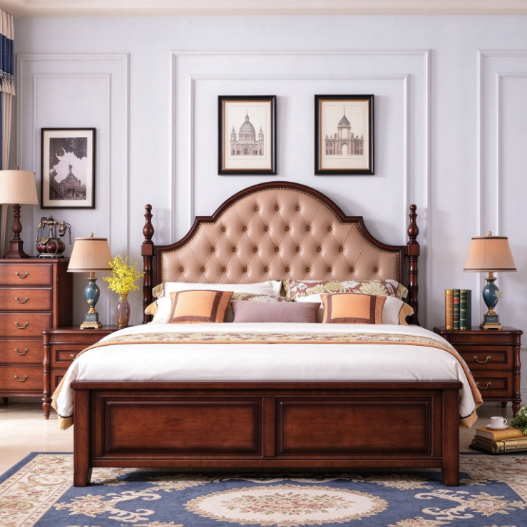 Solid Wood Upholstered Bed - Bedroom furniture - QONKA HOME