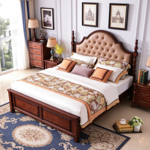 Solid Wood Upholstered Bed - Bedroom furniture - QONKA HOME