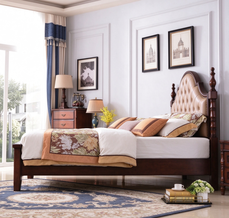 Solid Wood Upholstered Bed