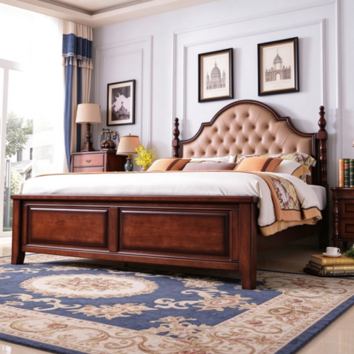Solid Wood Upholstered Bed - Bedroom furniture - QONKA HOME