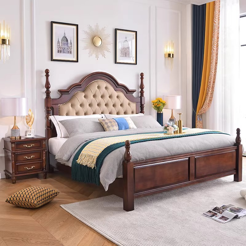 Elegant Turned Post Solid Wood Bed - Bedroom furniture - QONKA HOME