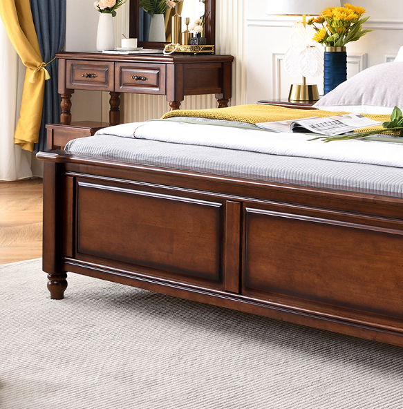 Shell Carved Four Poster Tufted Solid Wood Bed