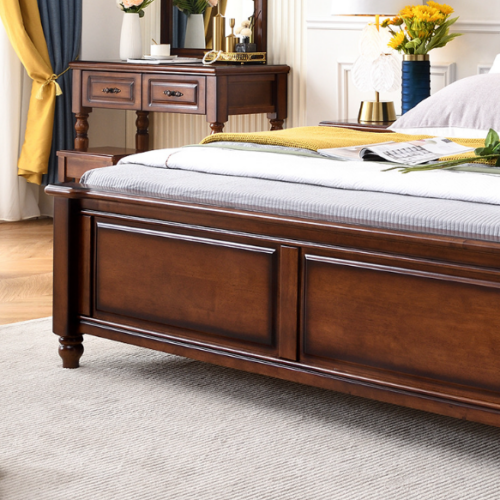 Shell Carved Four Poster Tufted Solid Wood Bed - Bedroom furniture - QONKA HOME