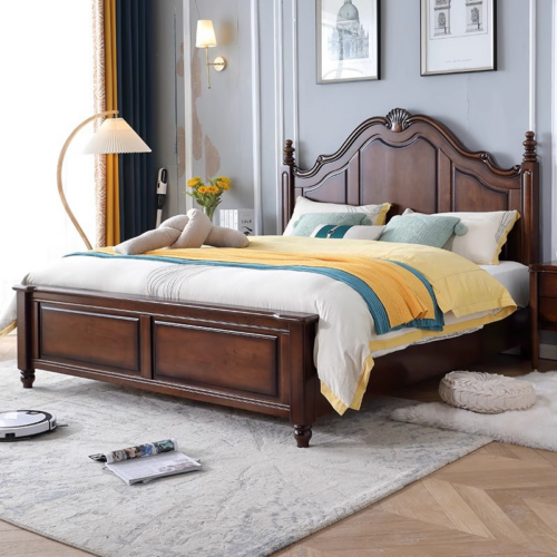 Vintage Roman Column Solid Wood Bed - Bedroom furniture - QONKA HOME