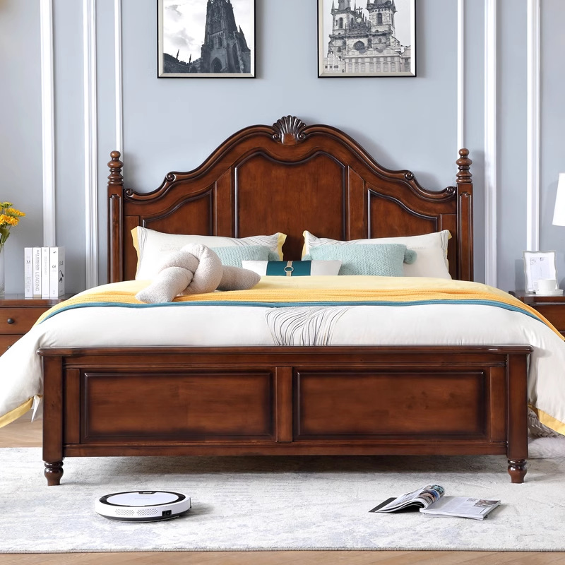 Vintage Roman Column Solid Wood Bed