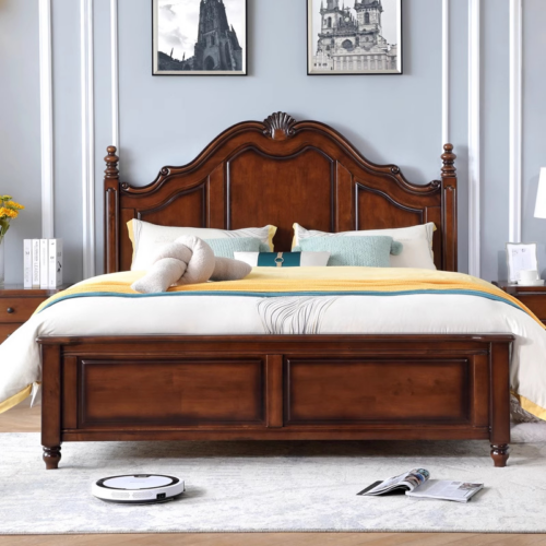 Vintage Roman Column Solid Wood Bed - Bedroom furniture - QONKA HOME