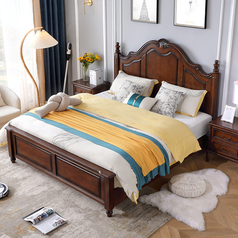 Vintage Roman Column Solid Wood Bed