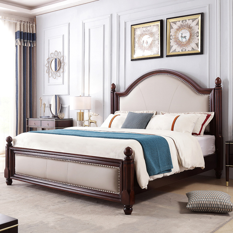 Vintage Solid Wood Double Bed - Bedroom furniture - QONKA HOME