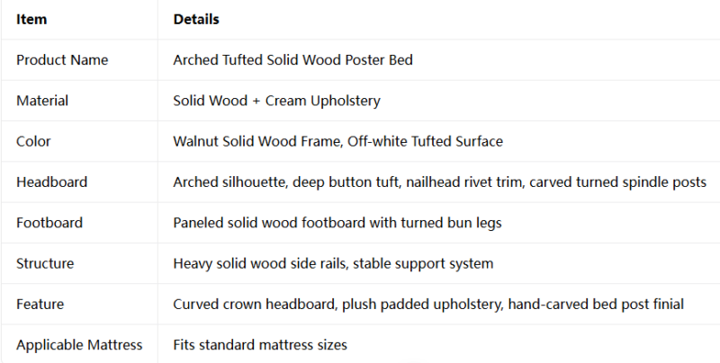 Arched Tufted Solid Wood Poster Bed