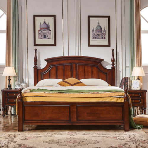 Curved Vertical Panel Solid Wood Poster Bed - Bedroom furniture - QONKA HOME