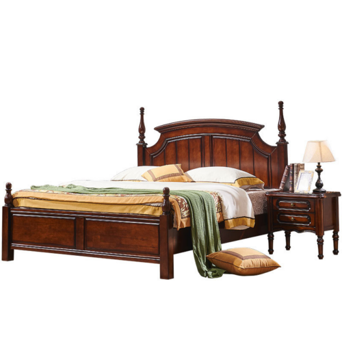 Curved Vertical Panel Solid Wood Poster Bed - Bedroom furniture - QONKA HOME
