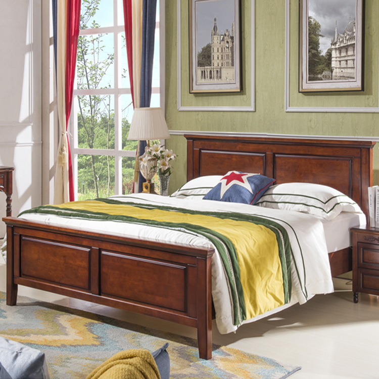 Straight Flat Panel Solid Wood Bed