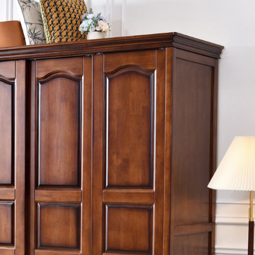 3 Door Curved Panel Solid Wood Wardrobe - Bedroom furniture - QONKA HOME