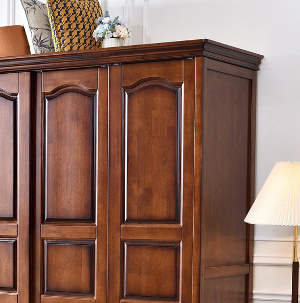 3 Door Curved Panel Solid Wood Wardrobe - Bedroom furniture - QONKA HOME