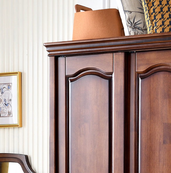 3 Door Curved Panel Solid Wood Wardrobe
