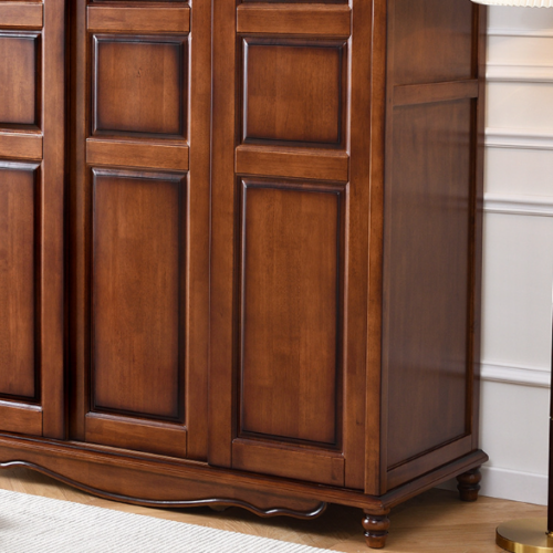 3 Door Curved Panel Solid Wood Wardrobe - Bedroom furniture - QONKA HOME