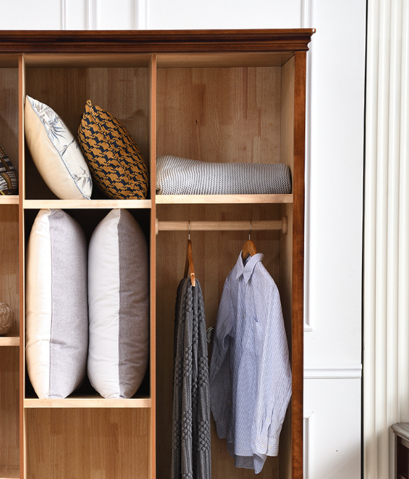 3 Door Curved Panel Solid Wood Wardrobe