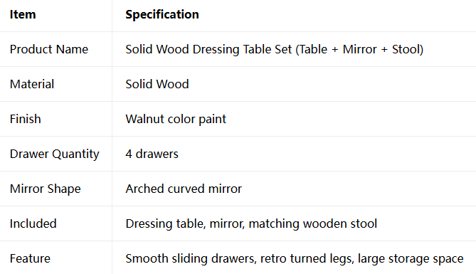 Solid Wood Dressing Table Set