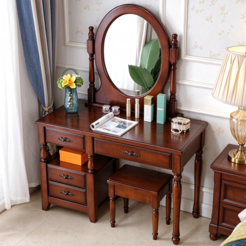Vintage Solid Wood Makeup Vanity Table - Bedroom furniture - QONKA HOME