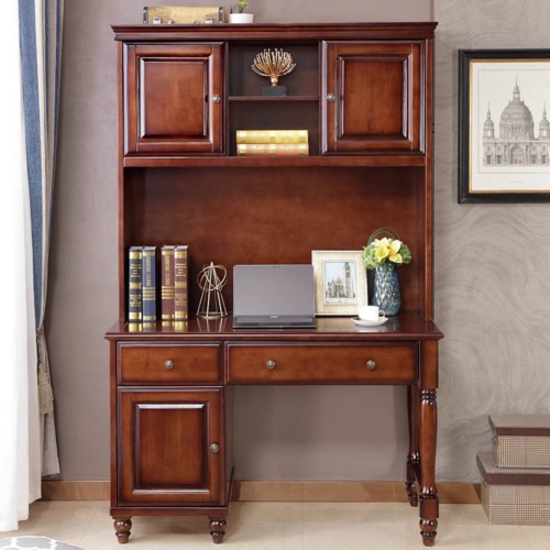 Solid Wood Writing Desk with Hutch - Office furniture - QONKA HOME