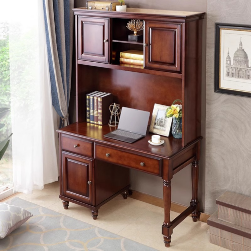 Solid Wood Writing Desk with Hutch - Office furniture - QONKA HOME