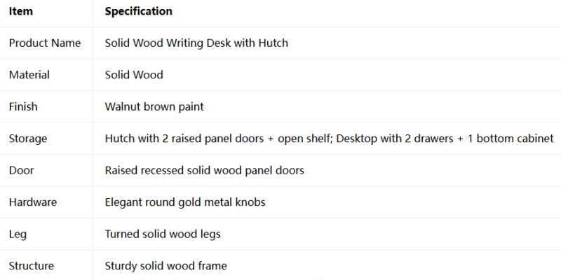 Solid Wood Writing Desk with Hutch