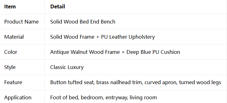 Solid Wood Bed End Bench