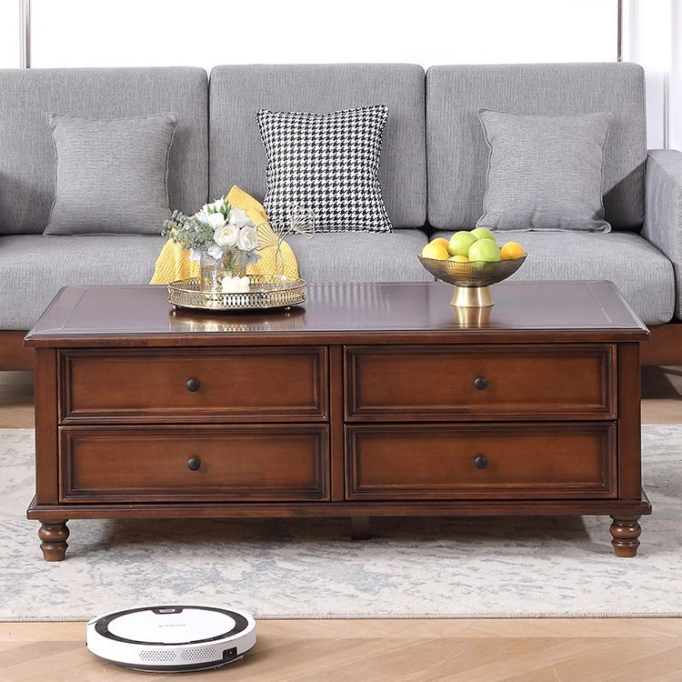 Round Nesting Coffee Table Set walnut Wood Veneer Coffee Table with Drawer