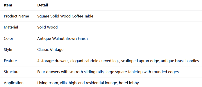 Square Solid Wood Coffee Table