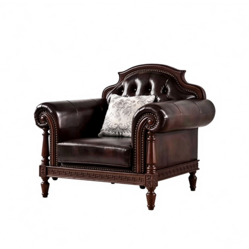 Luxury Solid Wood Carved Genuine Leather Sofa Set - Living room furniture - QONKA HOME