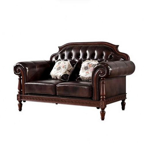 Luxury Solid Wood Carved Genuine Leather Sofa Set - Living room furniture - QONKA HOME