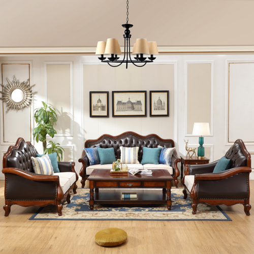 American Mix Leather & Fabric Sofa Set - Living room furniture - QONKA HOME