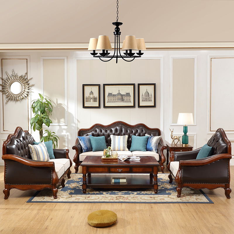 American Mix Leather & Fabric Sofa Set - Living room furniture - QONKA HOME