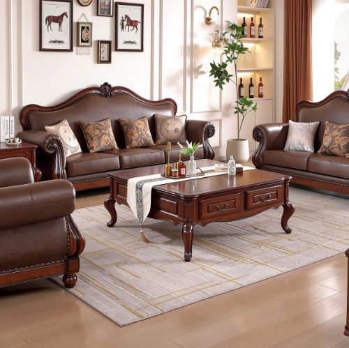 Classic Traditional Leather Sofa - Living room furniture - QONKA HOME